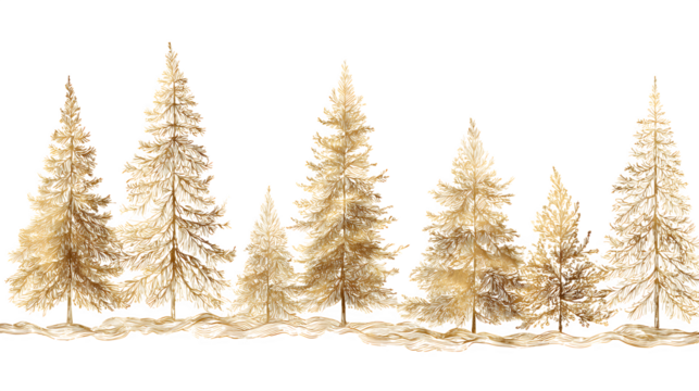 Golden Christmas tree line art illustration for elegant holiday decor isolated on white background - Powered by Adobe