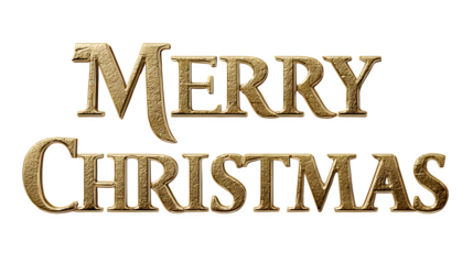Golden "Merry Christmas" typography with luxury embossed finish isolated on white background