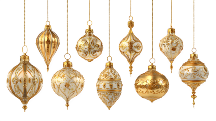 Golden chandelier ornament set designed for Christmas decor isolated on white background