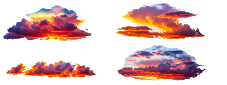 Set of colorful sunset clouds isolated on transparent png
