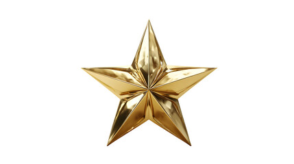 Fototapeta premium Golden five-pointed star with reflective finish isolated on white background