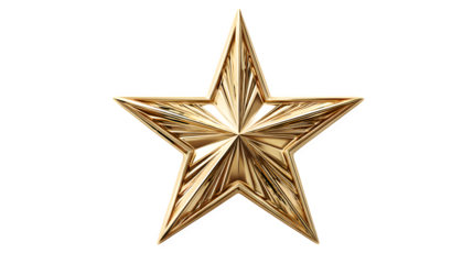 Golden five-pointed star symbol isolated on white background