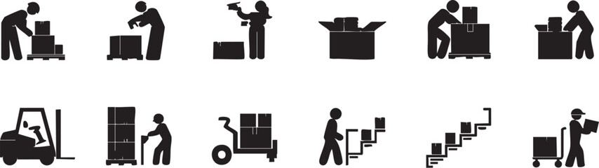 Illustration of a warehouse worker performing various tasks