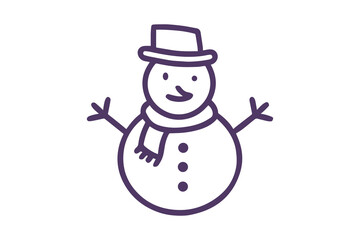 Purple Snowman Icon with Hat and Scarf on Black Background image graphic