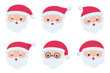 Hand draw of  Santa face pack featuring calm, happy, and playful expressions in simple festive style