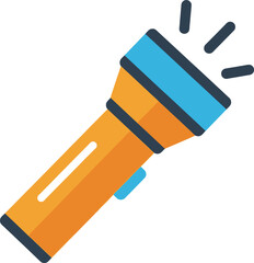 Orange and blue flashlight icon with light rays, simple flat design vector illustration.