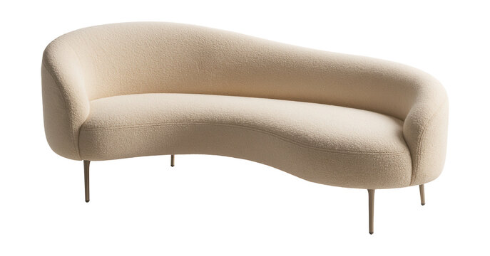 Curved boucle sofa, perfect for enhancing an artistic home gallery.