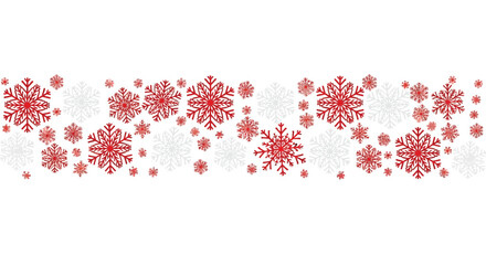 A seamless pattern of red and white snowflakes on a white background