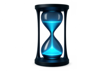 Time running out with glowing blue hourglass, measuring passing moments, deadline, countdown and urgency concept
