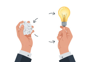 Crumpled paper transforming to brilliant idea