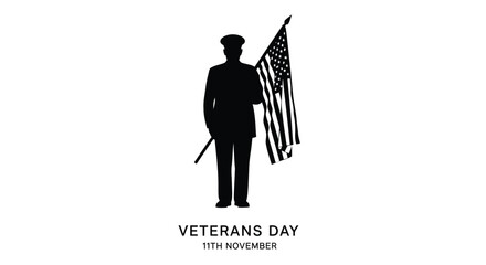Silhouette of a soldier with american flag honoring veterans day