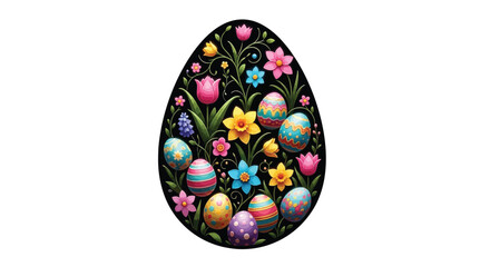 A beautifully decorated easter egg with colorful flowers and smaller eggs