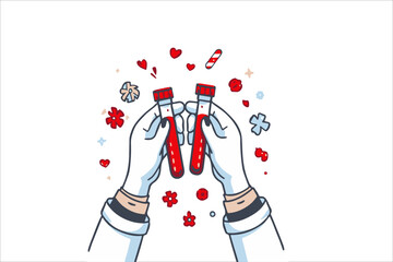 Blood Sample Analysis Doctor's Hands Holding Test Tubes with Red Liquid