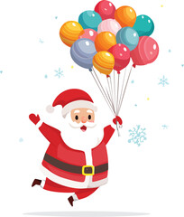 Jolly Santa Claus Floating with Colorful Christmas Bauble Balloons