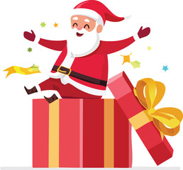 Joyful Santa Claus Emerging from a Festive Christmas Gift Box