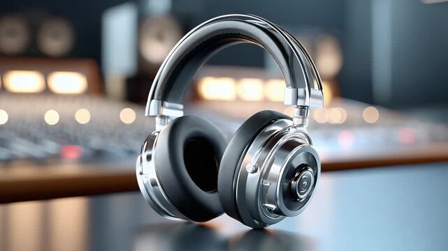 Music's Embrace: A pair of sleek, high-fidelity headphones rests elegantly, promising an immersive auditory journey for music lovers and audio enthusiasts.