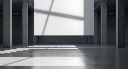 Fototapeta premium ミニマルな空間に浮かぶ白いキャンバス 空からの光が静かに差し込む抽象的なイメージ