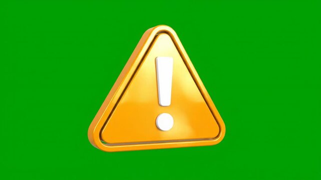 Loopable green screen video of a clean, isolated 3D warning icon animation