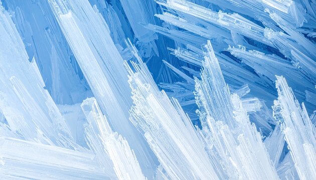 Icy Winter Pattern with Jagged Frost Crystal Formations on Window in Shades of White and Blue Creating Abstract Design