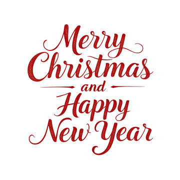 Merry christmas and happy new year red glitter text isolated on transparent background for christmas card, banner, poster, and other christmas designs