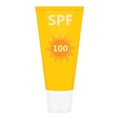 Yellow sun cream sunscreen lotion with SPF 100 bottle tube package