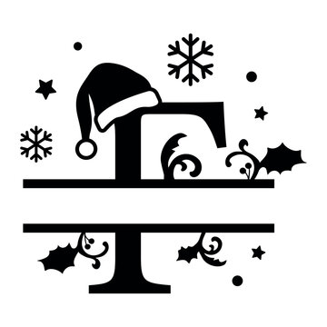 Christmas monogram EPS, Christmas letter F, Christmas name, Christmas split monogram, Christmas alphabet Letter silhouette,  Cricut cutting ready file, 