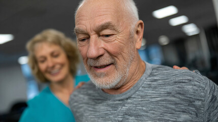 Elderly patient doing physical therapy exercises.
