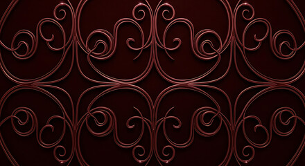 Ornate maroon background with repeating decorative swirls and elegant scrollwork pattern design element