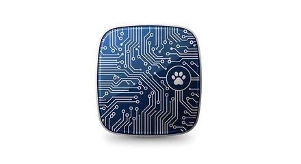 青い回路基板パターンが未来的に輝くオブジェ with 洗練されたミニマルデザイン