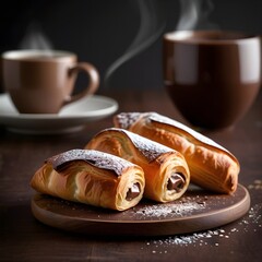  Warm, freshly baked pain au chocolat with hot coffee