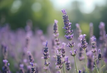 Delicate Purple Lavender Flowers Blossoming in a Summer Garden