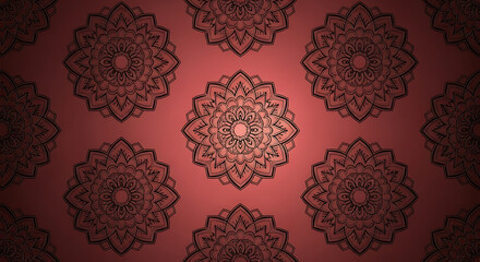 Detailed floral pattern on a red background with a symmetrical and repetitive design element present