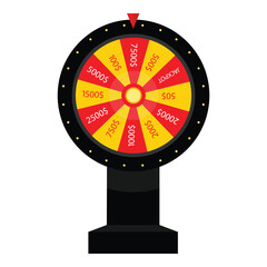 Wheel of fortune with pointer on $7500 win – casino jackpot spinning game icon