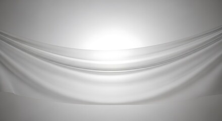 白い布が優雅に波打ち、光と影のコントラストが美しく、抽象的な背景を作り出す