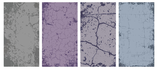 Collection of four grunge textures with different colors and patterns, abstract vector illustration