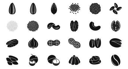 Variety of nuts and seeds collection for healthy eating and culinary designs, vector set