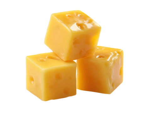 Three small, golden-yellow cheese cubes stacked