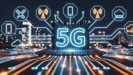 Futuristic 5G internet connection on digital circuit board - Powered by Adobe
