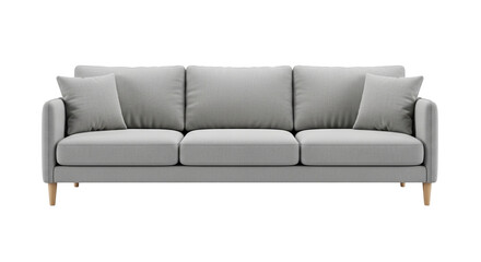 Fototapeta premium Modern Light Gray Three-Seater Sofa with Wooden Legs on a White Background (32) graphic isolated on a transparent background