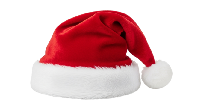 Classic red santa hat with white trim and pompom