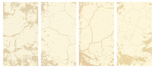 Collection of four grunge textures in shades of beige isolated on vector illustration