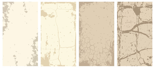 Collection of four beige grunge textures with cracks, stains, and imperfections vector illustration