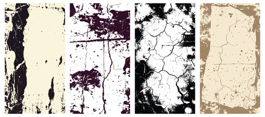 Collection of four grunge textures in neutral colors for graphic design use vector illustration