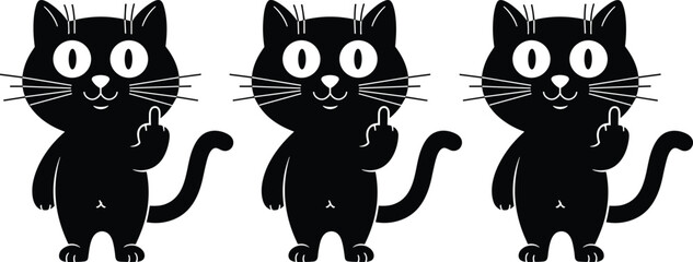 Funny black cat showing middle finger, rude cartoon kitten character, offensive hand gesture vector d gesture vector illustration, bad behavior pet design