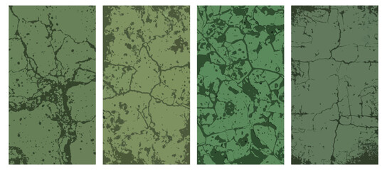 Set of four green grunge textures, perfect for adding a vintage touch to designs vector illustration