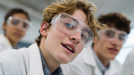 High school science class conducting experiment.