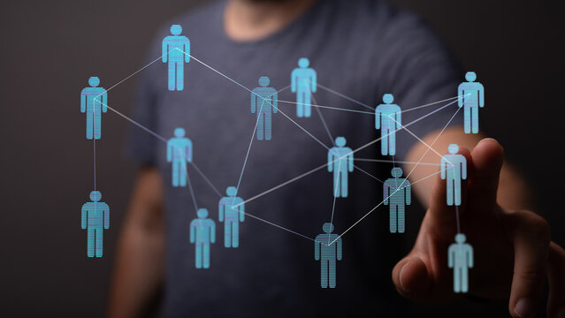 Concept image of digital network showing teamwork, communication, technology, and global connections. Ideal for