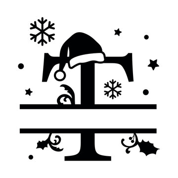 Christmas monogram EPS, Christmas letter T, Christmas name, Christmas split monogram, Christmas alphabet Letter silhouette,  Cricut cutting ready file, 