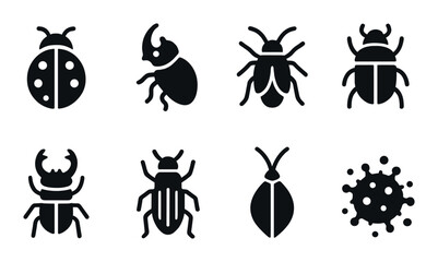 Dark silhouettes of insects and virus against gradient background