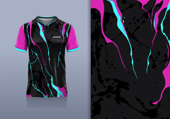 T-shirt mockup abstract texture grunge marble sport jersey design for football, soccer, racing, esports, running, black pink color